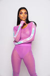 Lavender Side Logo Mesh Bodysuit